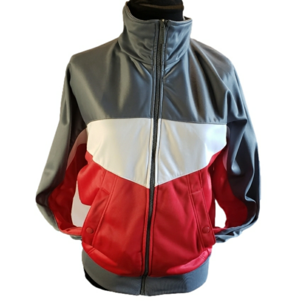 Vintage Profile zip up sports track starter jacket red grey and white